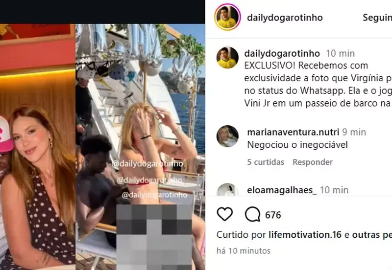 Virginia senta no colo de Vini Jr em barco na Itália e reacende rumores de reconciliação