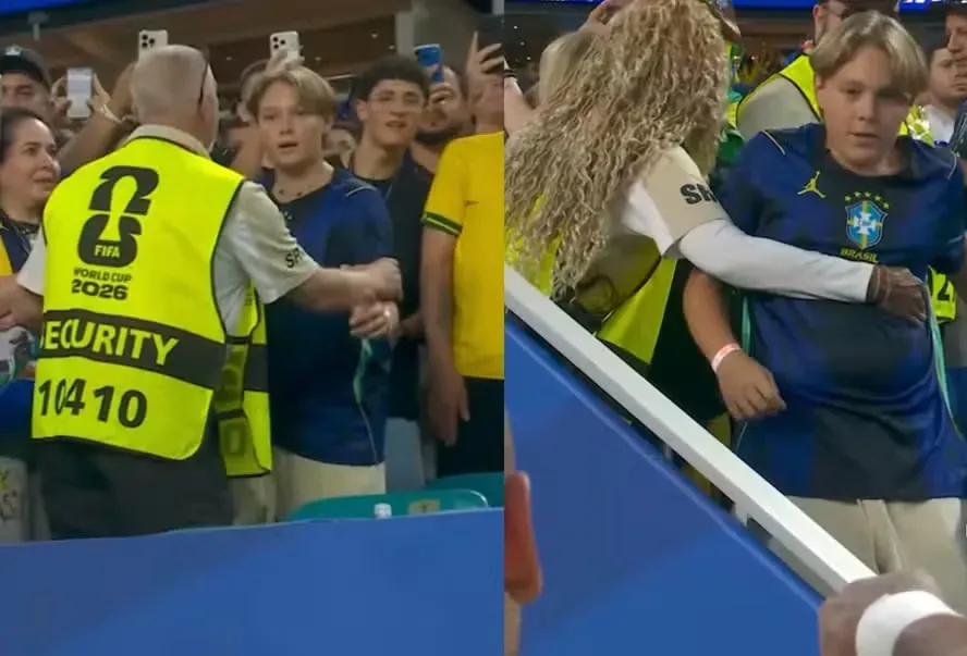 Segurança barra Davi Lucca no gramado e gera cena curiosa após vitória do Brasil